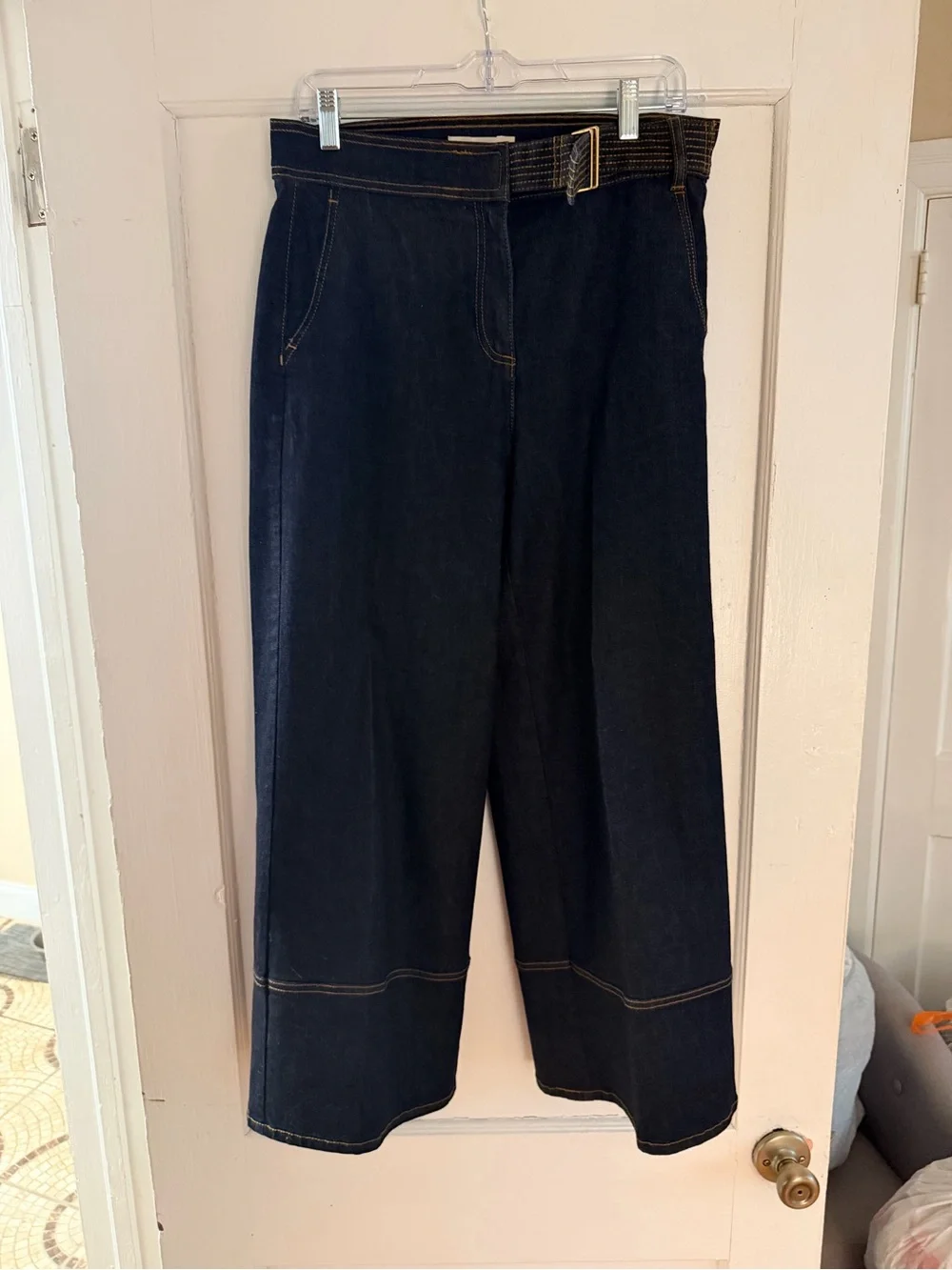 Tory Burch Dark Wash Wide Leg Jeans with Belt | Size 30